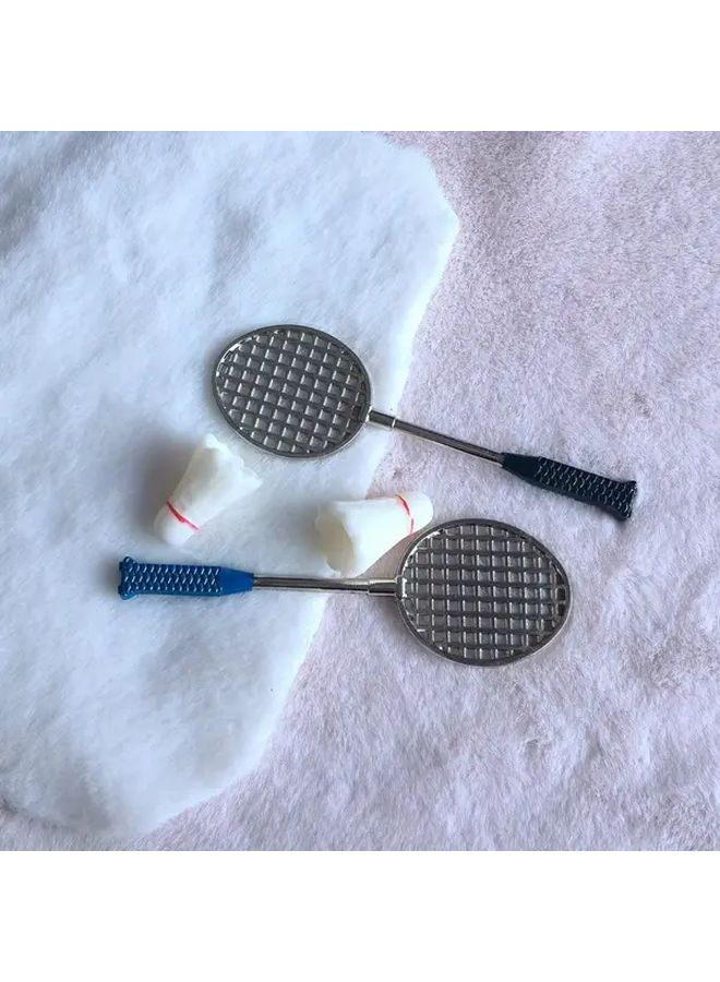 Set Of 2 Mini Badminton Rackets With 2 Balls Metal Feather Sports Dollhouse Decor - Image 4