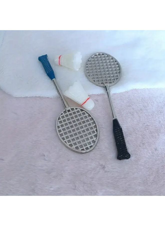 Set Of 2 Mini Badminton Rackets With 2 Balls Metal Feather Sports Dollhouse Decor - Image 5