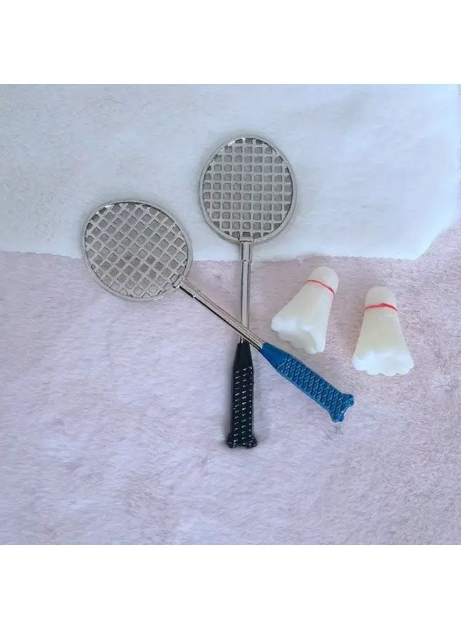 Set Of 2 Mini Badminton Rackets With 2 Balls Metal Feather Sports Dollhouse Decor - Image 1