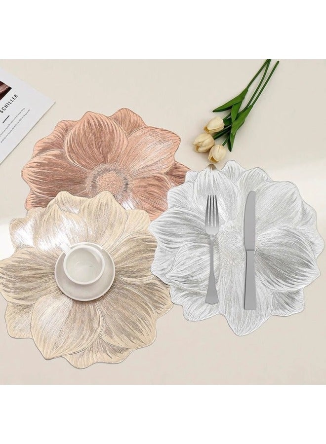 High-value Light Luxury Lotus Non-slip Placemat Bowl Mat Coaster PVC Insulated Thickened Ins Hotel Household Washable Mat-Color:Silver 38cm Thickened 140g  - Image 2
