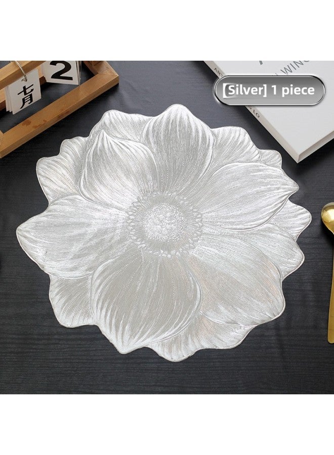 High-value Light Luxury Lotus Non-slip Placemat Bowl Mat Coaster PVC Insulated Thickened Ins Hotel Household Washable Mat-Color:Silver 38cm Thickened 140g  - Image 1