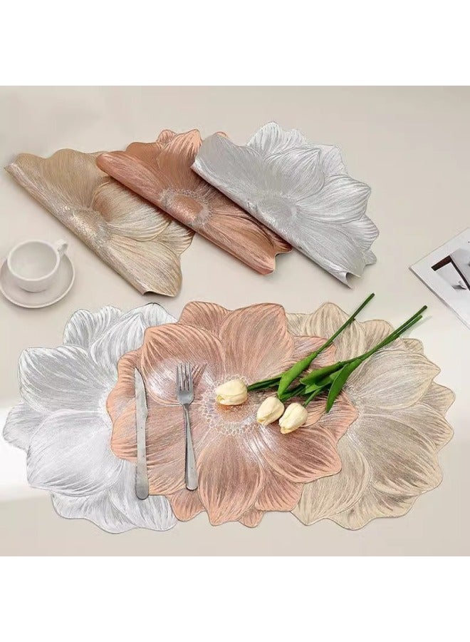 High-value Light Luxury Lotus Non-slip Placemat Bowl Mat Coaster PVC Insulated Thickened Ins Hotel Household Washable Mat-Color:Silver 38cm Thickened 140g  - Image 4