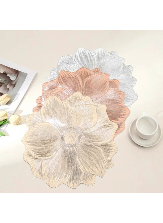 High-value Light Luxury Lotus Non-slip Placemat Bowl Mat Coaster PVC Insulated Thickened Ins Hotel Household Washable Mat-Color:Silver 38cm Thickened 140g  - Image 3
