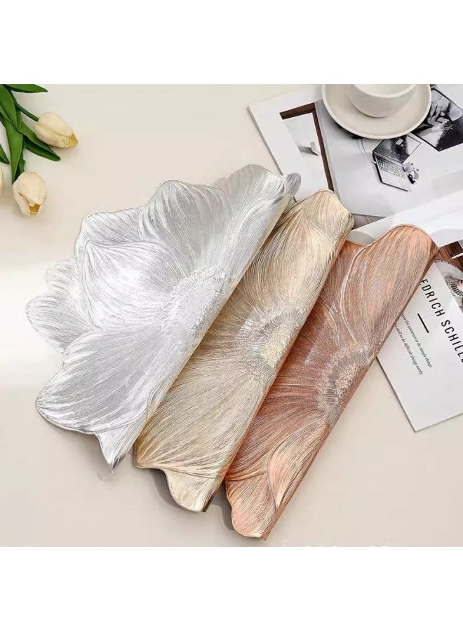 High-value Light Luxury Lotus Non-slip Placemat Bowl Mat Coaster PVC Insulated Thickened Ins Hotel Household Washable Mat-Color:Silver 38cm Thickened 140g  - Image 5