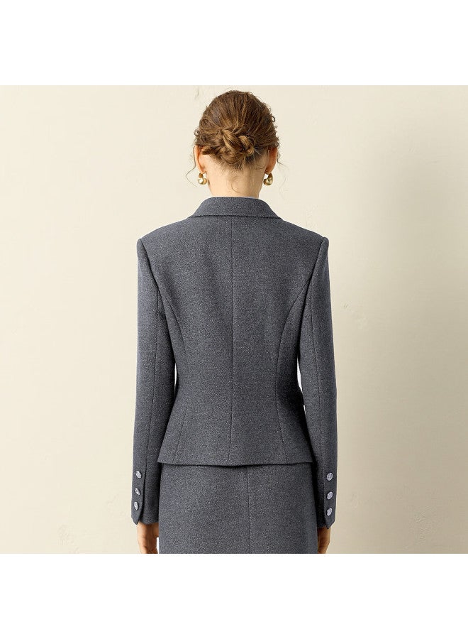 Yanyee Slim Fit Slimming Women's Blazer Winter Light Mature Style Woolen Short Coat Brown XL - Image 2
