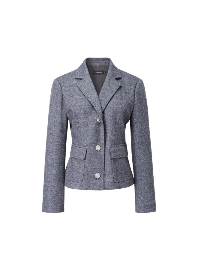 Yanyee Slim Fit Slimming Women's Blazer Winter Light Mature Style Woolen Short Coat Brown XL - Image 3