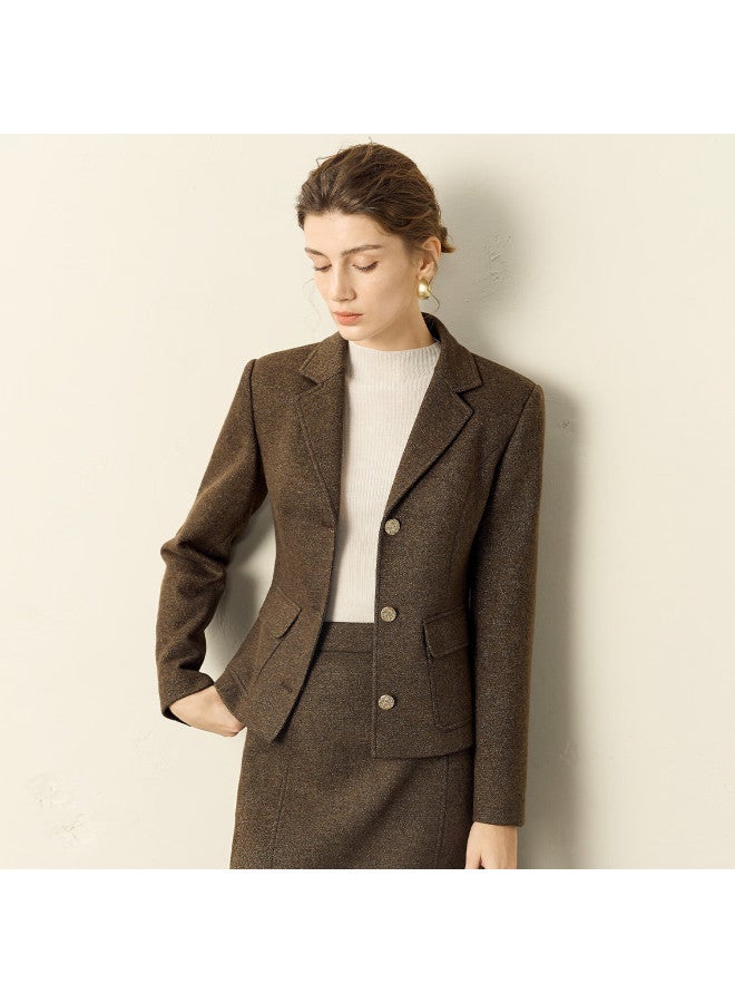 Yanyee Slim Fit Slimming Women's Blazer Winter Light Mature Style Woolen Short Coat Brown XL - Image 1