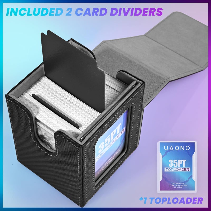 UAONO Card Deck Box with MTG Commander Display, Deck Case Holds 100+ Double-Sleeved Cards, Trading Card Storage Box Fits TCG/PTCG/Sports Card with 2 Dividers, 1 Top Loaders (Black) - Image 5