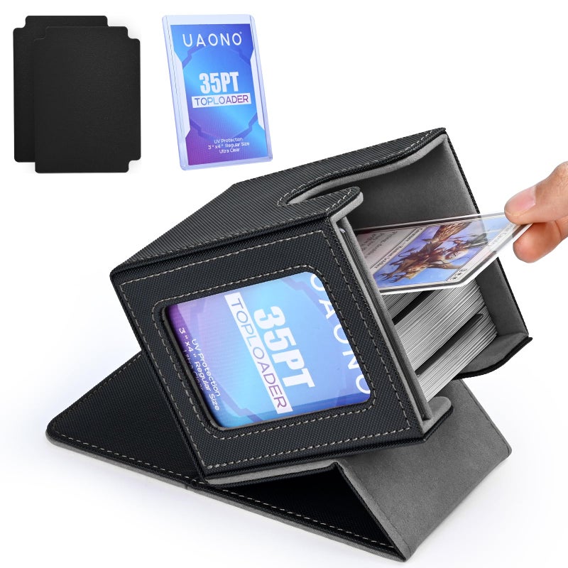 UAONO Card Deck Box with MTG Commander Display, Deck Case Holds 100+ Double-Sleeved Cards, Trading Card Storage Box Fits TCG/PTCG/Sports Card with 2 Dividers, 1 Top Loaders (Black) - Image 1