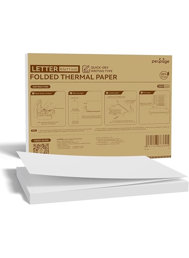 erorex 200 Pcs Folded Us Letter Thermal Printer Paper For Quick Dry 8.5 - Image 1