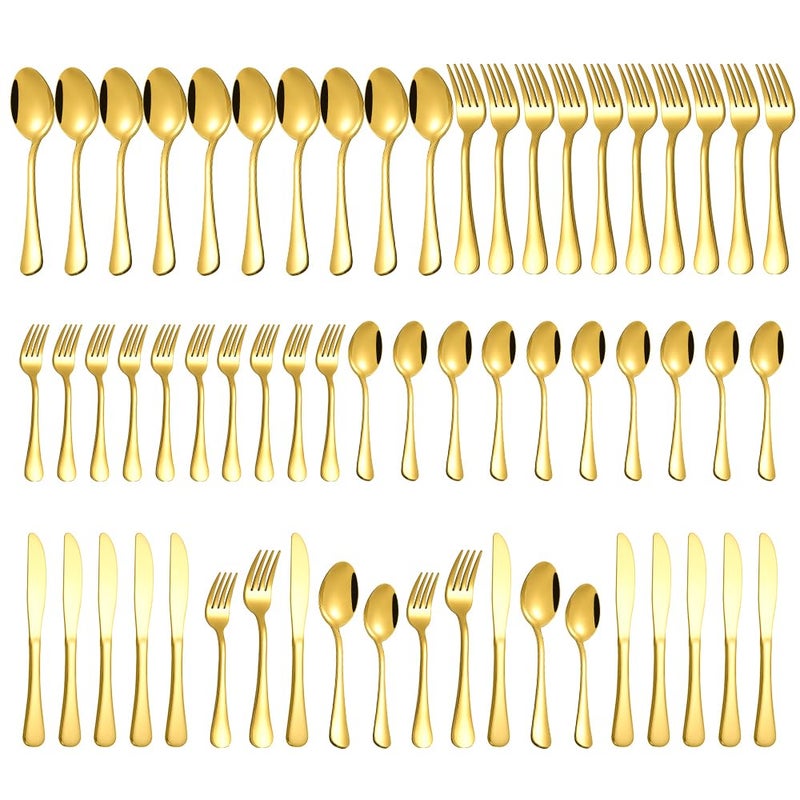 Gold Silverware Set for 12 Compralo 60 Pieces Stainless Steel Shiny Gold Flatware Set Cutlery Tableware Set Include Spoons Forks Knives for Home and Restaurant