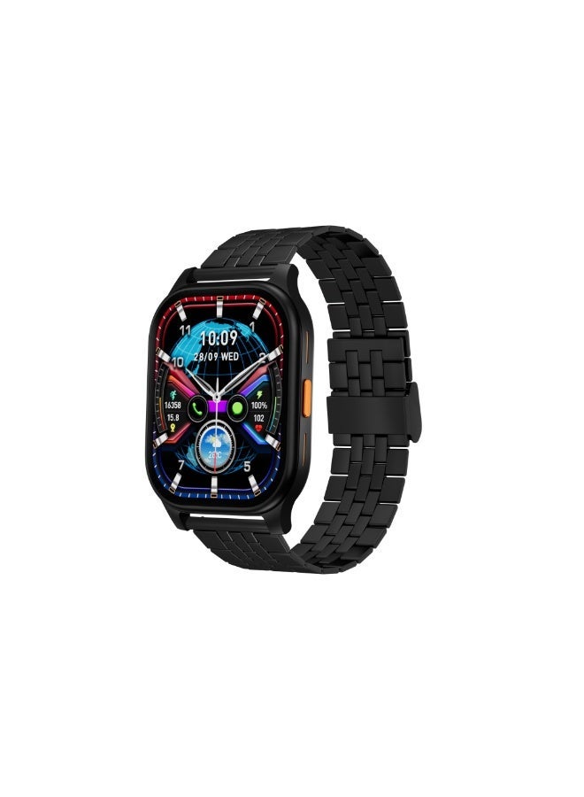 AROAQ SW01 Smartwatch – 2.04” AMOLED, Heart Rate & SpO2 Monitoring, Bluetooth Calling, Multi-Sport Tracker, Wireless Charging, IP67 Waterproof - Black (Stainless Steel Strap ) - Image 1