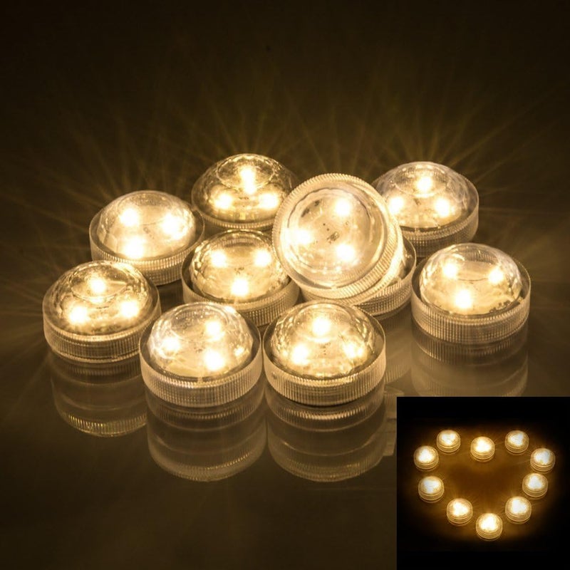 12 شعلة شموع شاي LED بدون لهب تعمل بالبطارية ومقاومة للماء وغارقة للأضواء الزينة للفرشاة وحوض الأسماك ومركز الزفاف والأضواء لحفلات الهالوين - أبيض دافئ - Image 5