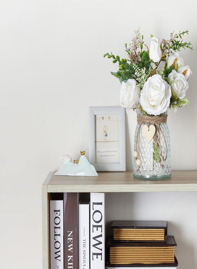 Flojery Faux Flower Arrangement with Vase for Farmhouse (White with vase) - Image 5