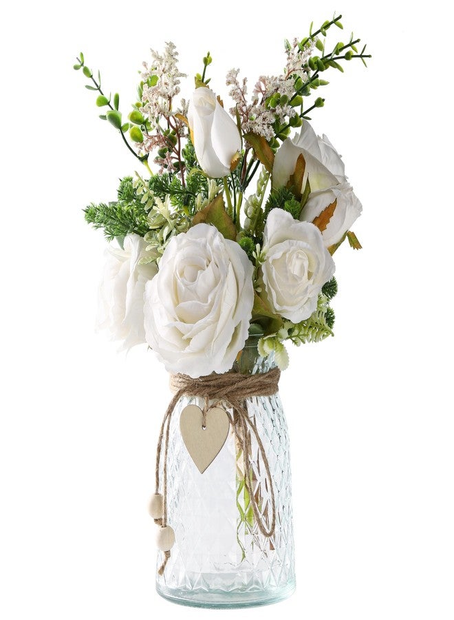 Flojery Faux Flower Arrangement with Vase for Farmhouse (White with vase) - Image 4