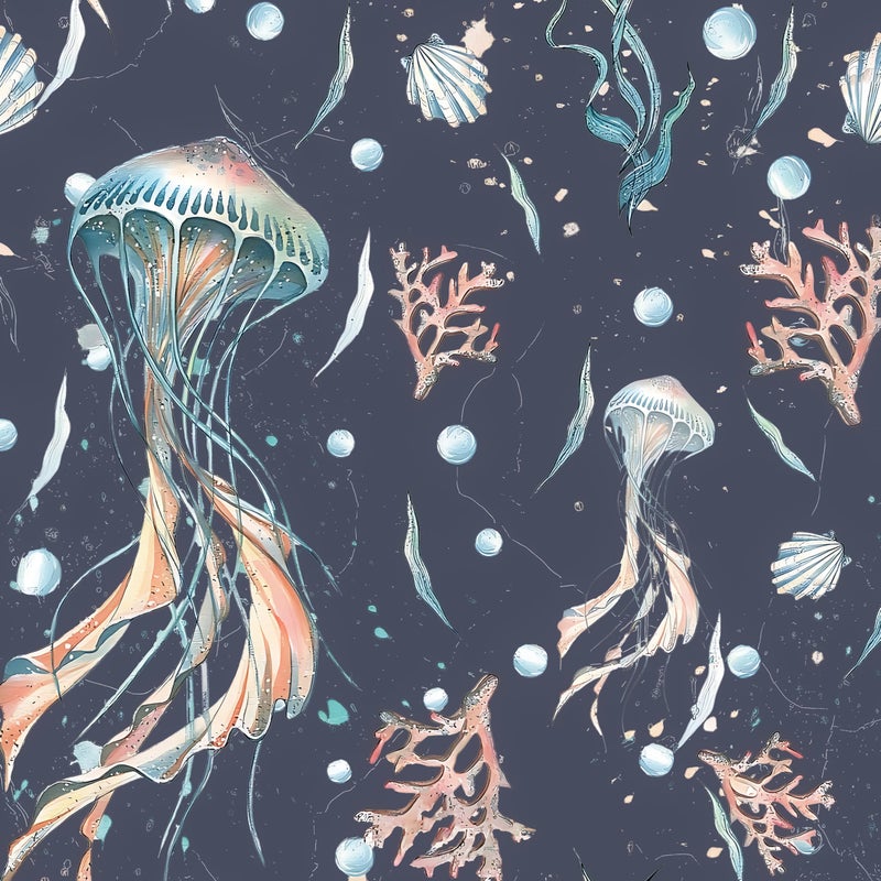 HeloHo Peel and Stick Wallpaper Dark Blue Wall Paper Ocean Jellyfish Seaweed Self Adhesive Removable Waterproof Contact Paper for Bathroom Living Room Decor 173 X 787
