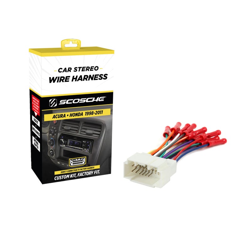 Scosche HA08BCB Aftermarket Radio Wiring Harness with Crimp Connectors for Select 1998-11 Acura and Honda - Aftermarket Radio Wire Harness for Car Stereo - Check Vehicle List Below for Your Model - Image 1