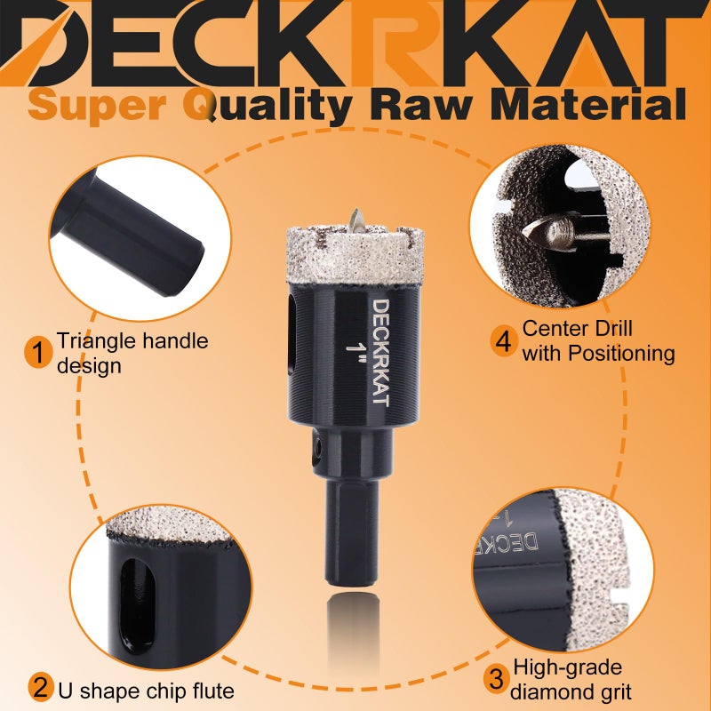 DECKRKAT 1 Inch Diamond Hole-Saw Bits with Pilot Drill Bit - 2pc 1" Diamond Tipped Tile Hole Saws with Guiding Bit Accurate Drilling for Porcelain Tile Ceramic Pottery Granite Stone Glass Bottles 25mm - Image 4