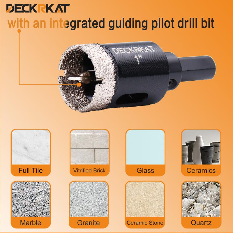 DECKRKAT 1 Inch Diamond Hole-Saw Bits with Pilot Drill Bit - 2pc 1" Diamond Tipped Tile Hole Saws with Guiding Bit Accurate Drilling for Porcelain Tile Ceramic Pottery Granite Stone Glass Bottles 25mm - Image 5