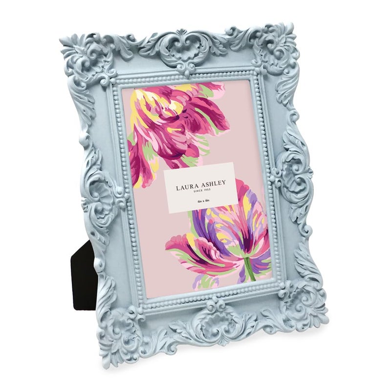LAURA ASHLEY Laura Ashley 4x6 Powder Blue Ornate Textured HandCrafted Resin Picture Frame wEasel  Hook for Tabletop  Wall Display Decorative Floral Design Home Dcor Photo Gallery Art 4x6 Powder Blue 