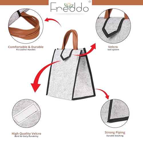 FREDDO-Lunch Bag for Office, School, Tiffin Pouch Bag, Hot & Cold Lunch Box Bags for Men and Women (Grey) Pack of 1 Piece - Image 3