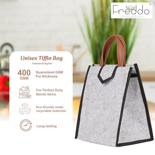 FREDDO-Lunch Bag for Office, School, Tiffin Pouch Bag, Hot & Cold Lunch Box Bags for Men and Women (Grey) Pack of 1 Piece - Image 2