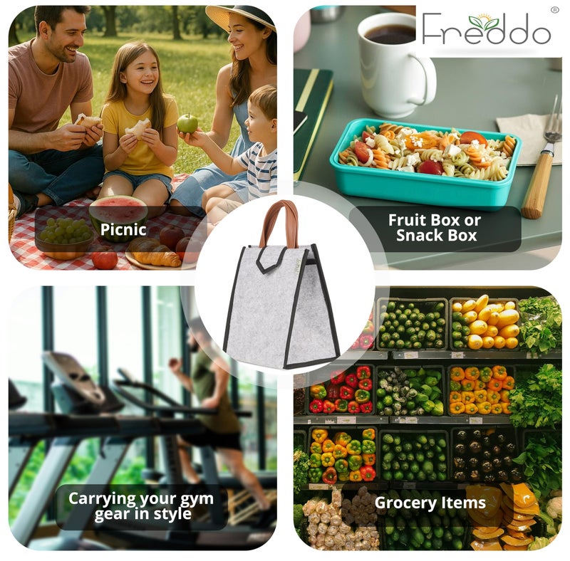 FREDDO-Lunch Bag for Office, School, Tiffin Pouch Bag, Hot & Cold Lunch Box Bags for Men and Women (Grey) Pack of 1 Piece - Image 5