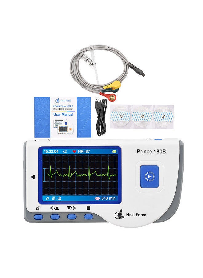 Heal Force - Heal Force PC-180B1 Portable ECG Monitor Handheld LCD Heart Rate Tracker Home EKG Monitoring Device with Data Storage Transmission USB Cable, Adhesive Electrode, Lead Wire - Image 1