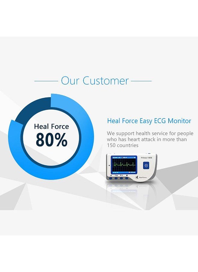 Heal Force - Heal Force PC-180B1 Portable ECG Monitor Handheld LCD Heart Rate Tracker Home EKG Monitoring Device with Data Storage Transmission USB Cable, Adhesive Electrode, Lead Wire - Image 1