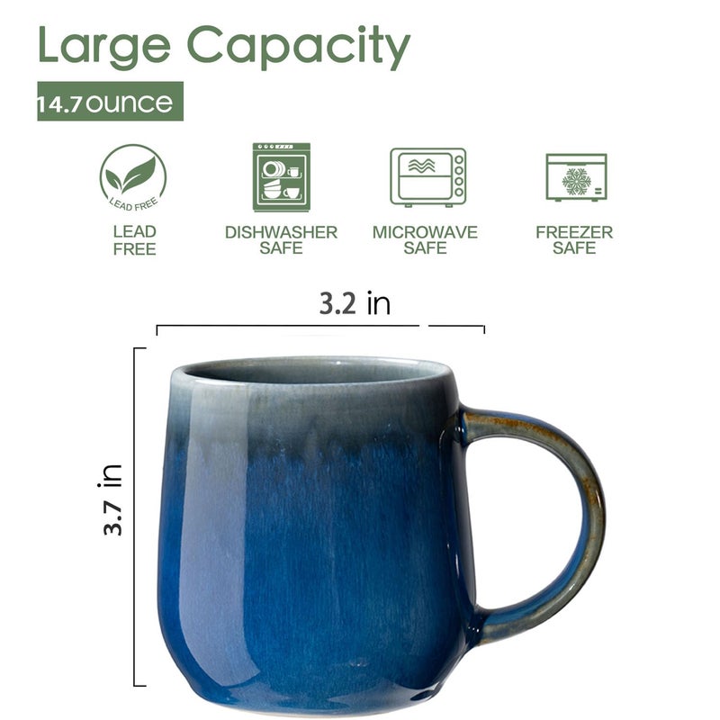 BEST ONE bestone Coffee Mugs Set of 4ï¼Œ15 oz Large Coffee Mugs, Ceramic Mugs with Handles,etc Coffee Mugs, Cups for Coffee Cereal Latte ï¼ŒMicrowave & Dishwasher safeï¼ŒVibrant Colors - Image 2