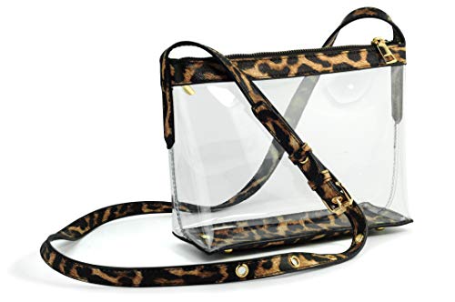 Hoxis Clear Zipper Cross Body Bag with Vegan Leather Trim (Leopard) - Image 2
