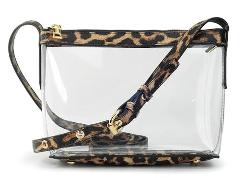 Hoxis Clear Zipper Cross Body Bag with Vegan Leather Trim (Leopard) - Image 1
