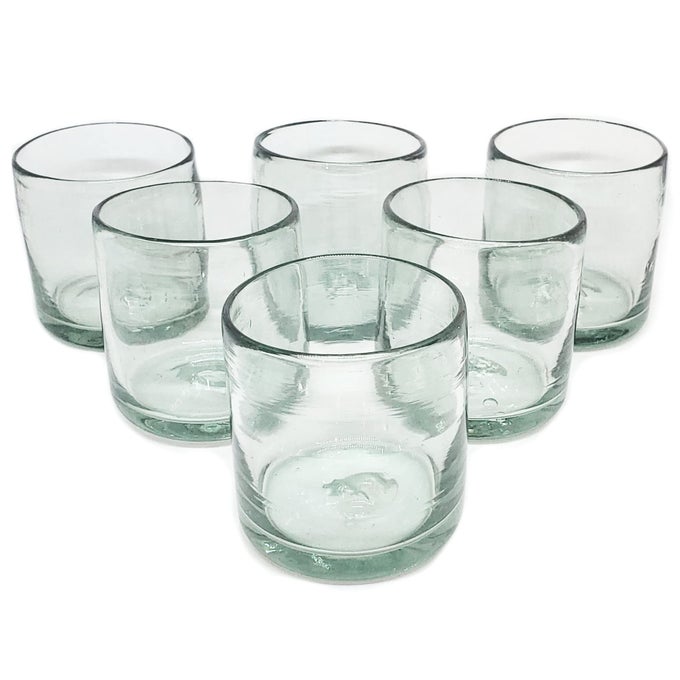 CLEAR BLOWN 8 OZ DOF ROCKS GLASSES SET OF 6 MEXICAN HANDMADE GLASSWARE RECYCLED GLASS LEADFREE TOXINFREE DOF ROCKS