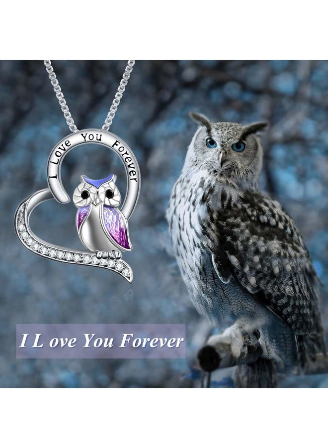 YFN Owl Necklace Sterling Silver I Love You Forever Heart Owl Gifts for Women Girls, Sterling Silver, Cubic Zirconia - Image 3