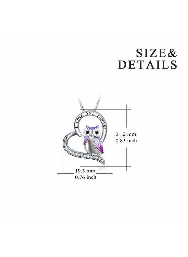 YFN Owl Necklace Sterling Silver I Love You Forever Heart Owl Gifts for Women Girls, Sterling Silver, Cubic Zirconia - Image 4
