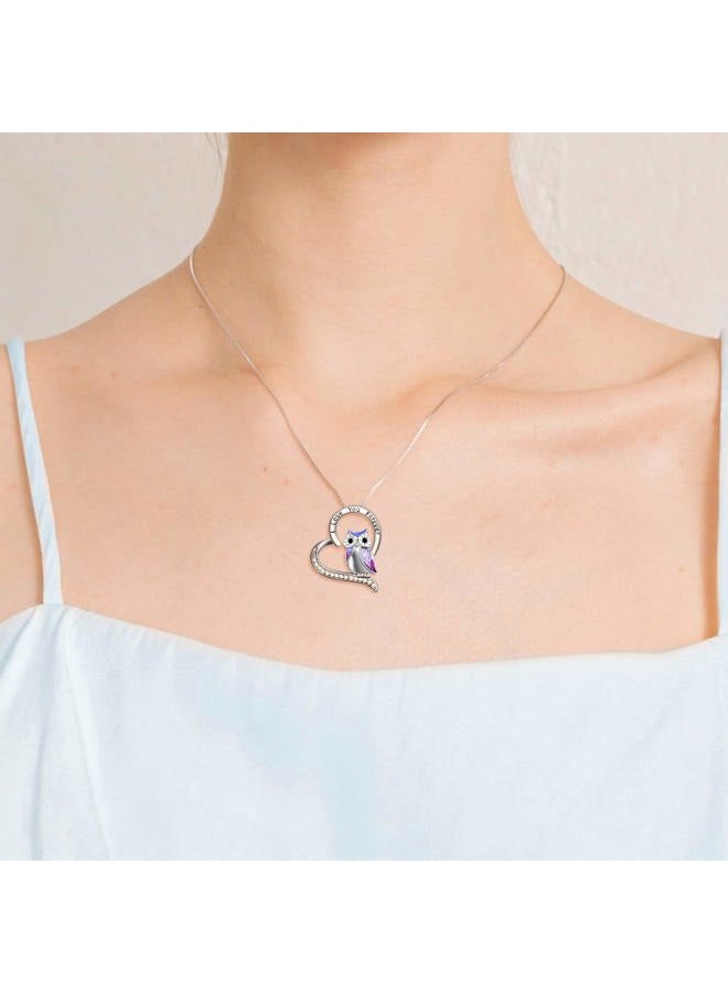 YFN Owl Necklace Sterling Silver I Love You Forever Heart Owl Gifts for Women Girls, Sterling Silver, Cubic Zirconia - Image 5