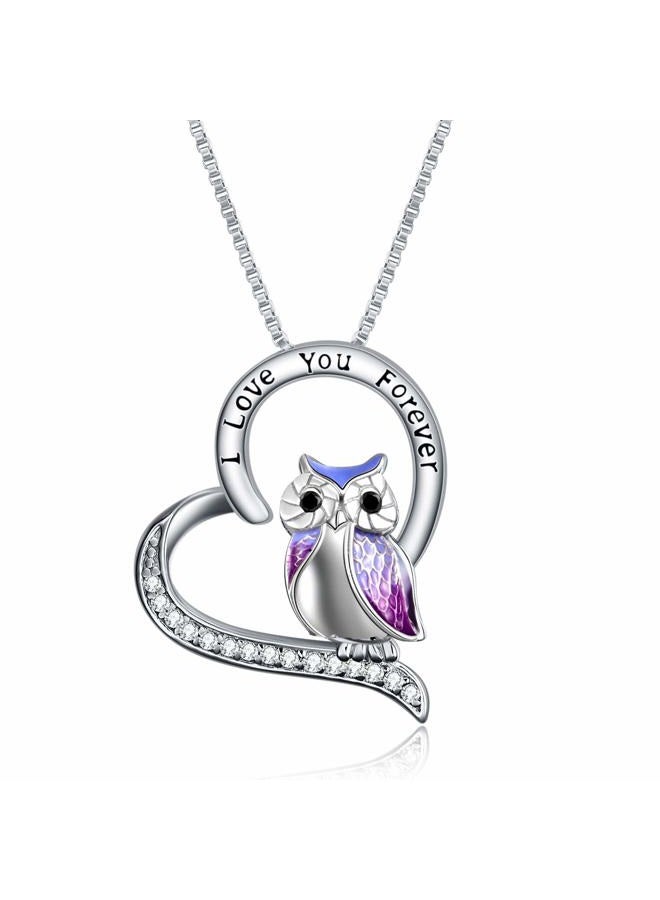 YFN Owl Necklace Sterling Silver I Love You Forever Heart Owl Gifts for Women Girls, Sterling Silver, Cubic Zirconia - Image 1