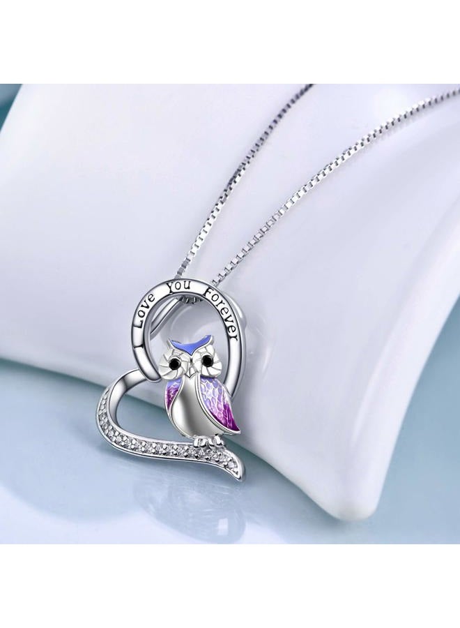 YFN Owl Necklace Sterling Silver I Love You Forever Heart Owl Gifts for Women Girls, Sterling Silver, Cubic Zirconia - Image 2