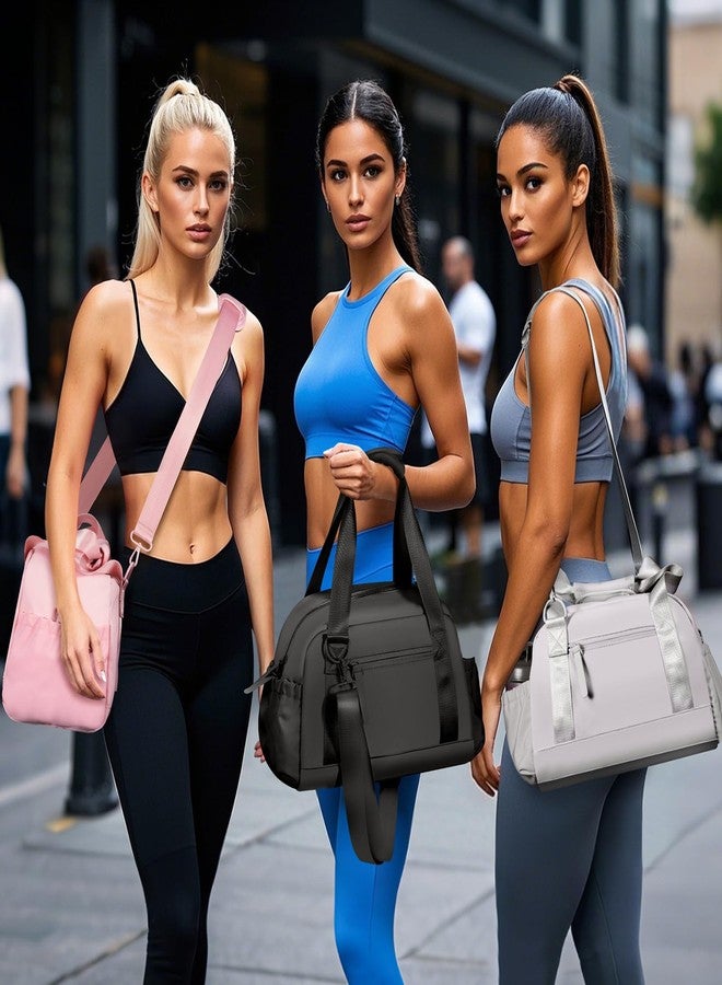 حقيبة رياضية صغيرة 14 بوصة للنساء والرجال، حقيبة سفر رياضية صغيرة مع جيب مقاوم للماء، حقيبة سفر مقاومة للماء للرياضة والتمارين والرقص، رمادي، أنيق - Image 2
