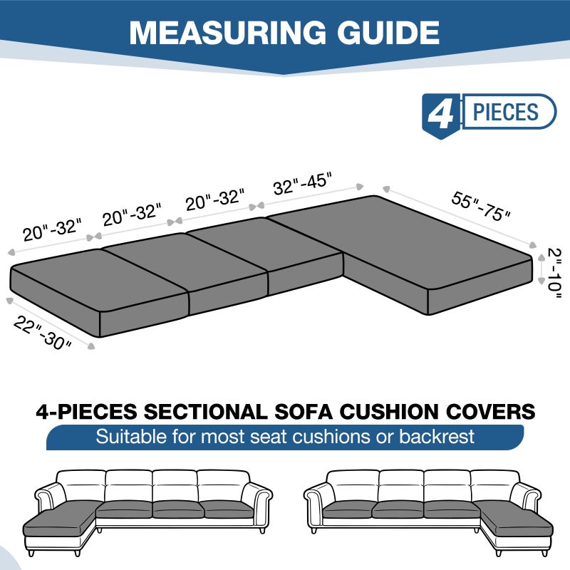 TAOCOCO Sectional Couch Covers Stretch Couch Cushion Covers for Sectional Sofa Chaise L Shape, 4 Pieces Sectional Seat Covers Soft Washable Furniture Protector(3 Seater + 1 Chaise, Dark Grey) - Image 3