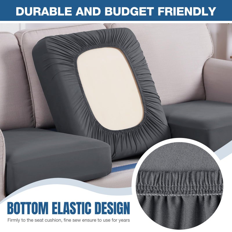 TAOCOCO Sectional Couch Covers Stretch Couch Cushion Covers for Sectional Sofa Chaise L Shape, 4 Pieces Sectional Seat Covers Soft Washable Furniture Protector(3 Seater + 1 Chaise, Dark Grey) - Image 5
