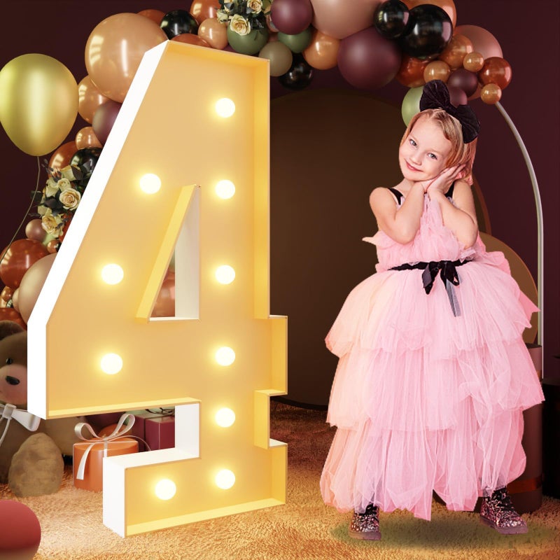 Imprsv 4FT Marquee Numbers Light Up Numbers for 40th Birthday Decorations Marquee Light Up Letters for Anniversary Party Decor Mosaic 4 for Balloons PreCut Foam Board Kit