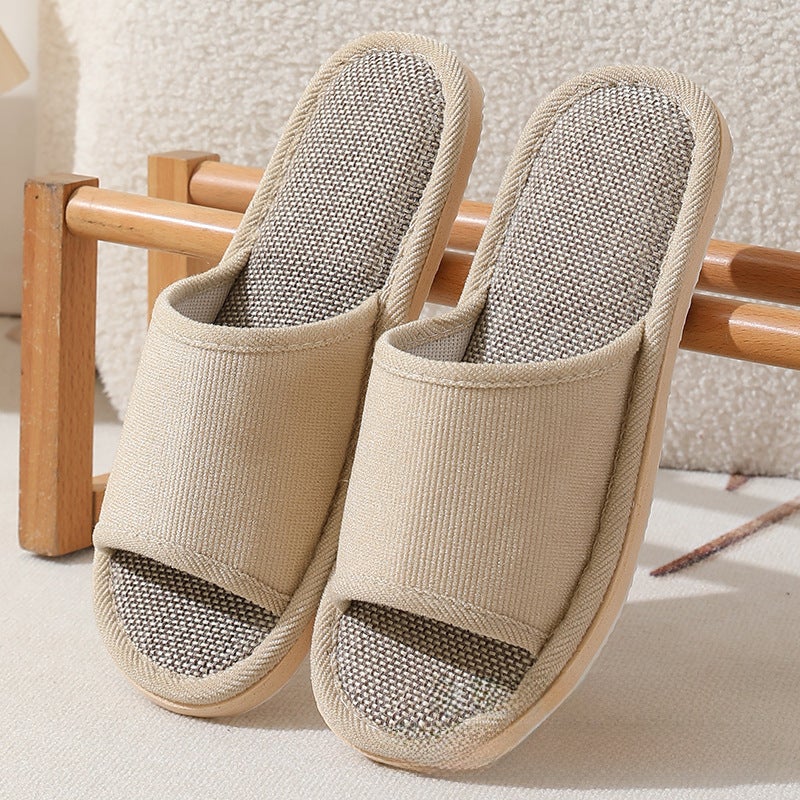 Linen Slippers Home Hotel Spa Non-Slip Thickened Light beige 
