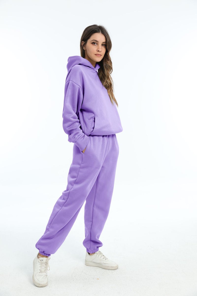 Autumn Winter Casual Fashion Thickened Sweater Pants Set Purple 