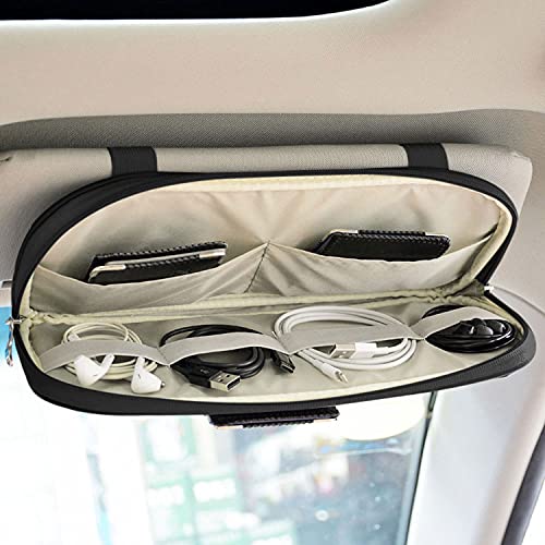 Da by Car Sun Visor Organizer, Multi-Pocket Visor Organizer Storage Pouch for Cars, SUVs & Trucks with Double Zippers, Elastic Bands & Glasses Clip - Organizes Essentials Keep Tidy (Black) - Image 2