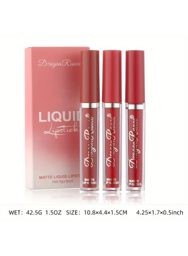 Dragon Ranee 3pcs lip gloss set velvet waterproof long-lasting nude brown European style lip gloss gift box - Image 5