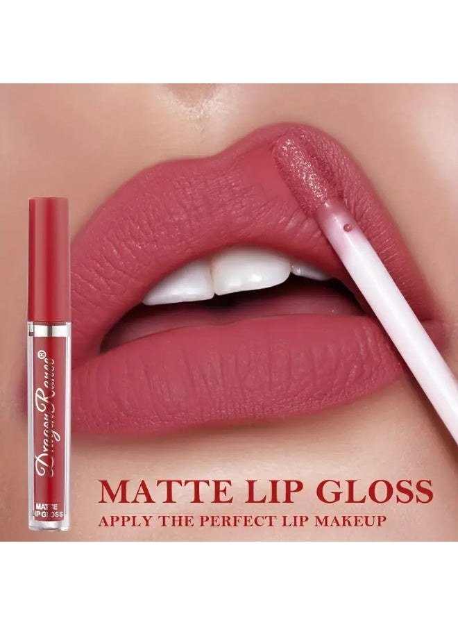 Dragon Ranee 3pcs lip gloss set velvet waterproof long-lasting nude brown European style lip gloss gift box - Image 4