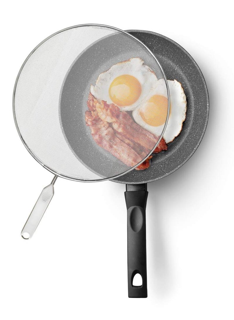 Metaltex Metaltex Splatter Screen – 29cm Aluminium, Finely Perforated, with Wire Handle and Plastic Insert  - Image 3