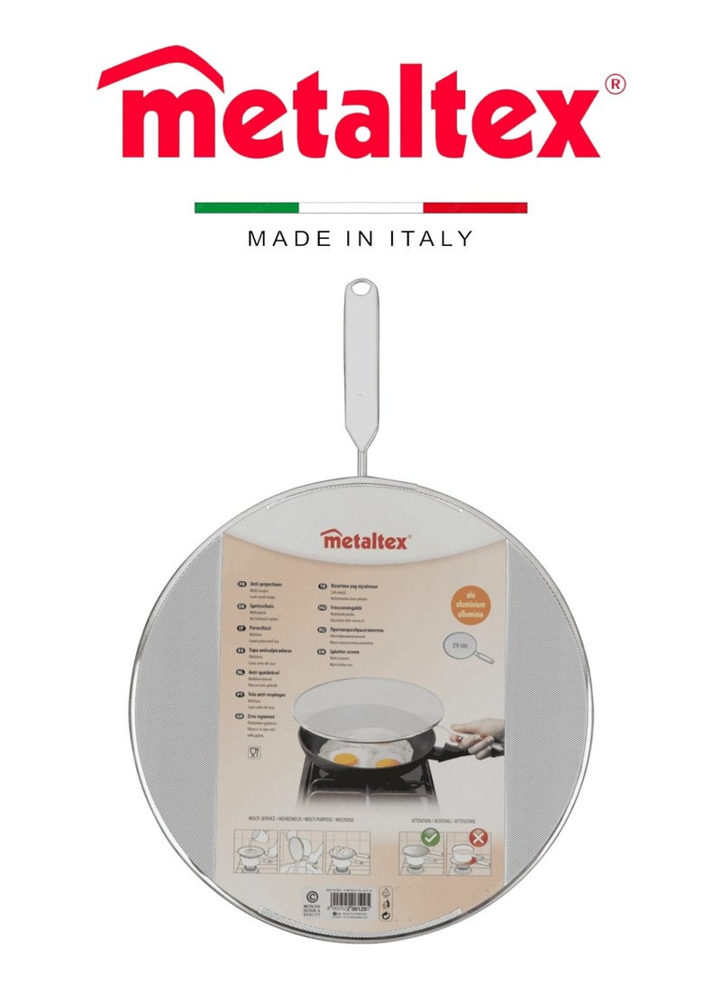 Metaltex Metaltex Splatter Screen – 29cm Aluminium, Finely Perforated, with Wire Handle and Plastic Insert  - Image 1