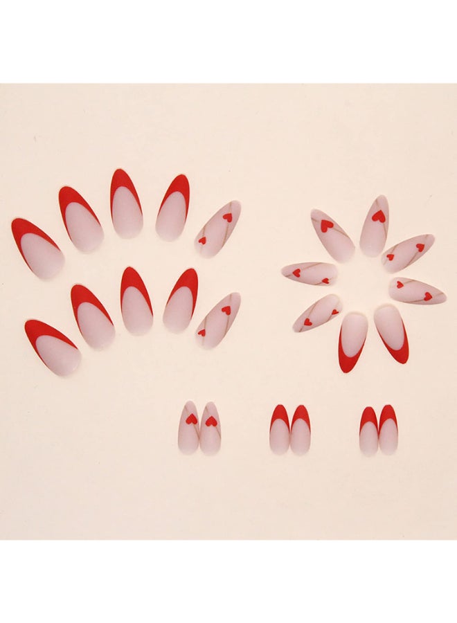 TBRZTR Press on Nails Almond Medium French Tip Red Fake Nail with Love Heart Design Full Cover Reusable Artificial Acrylic Glossy Fingernails Set Women Glue on Nail Stick on Nails for Nail Art 24 Pcs - Image 4